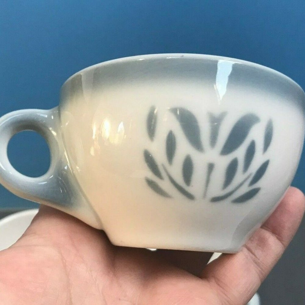 Syracuse Restaurant Ware Coffee Mug Tea Cup Cadet Blue vtg 50s Airbrush Lot of 2